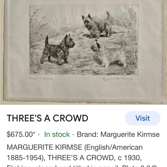 3 Terrier Dogs on Beautiful Gold-trimmed plate - Picture 4 of 4